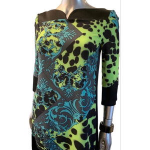 Versace Collection by Gianni Versace Dress in Black, Lime Green, and Teal 42/6